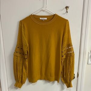 Sioni Mustard Yellow Sweater with Embroidered Sleeves in Sz M